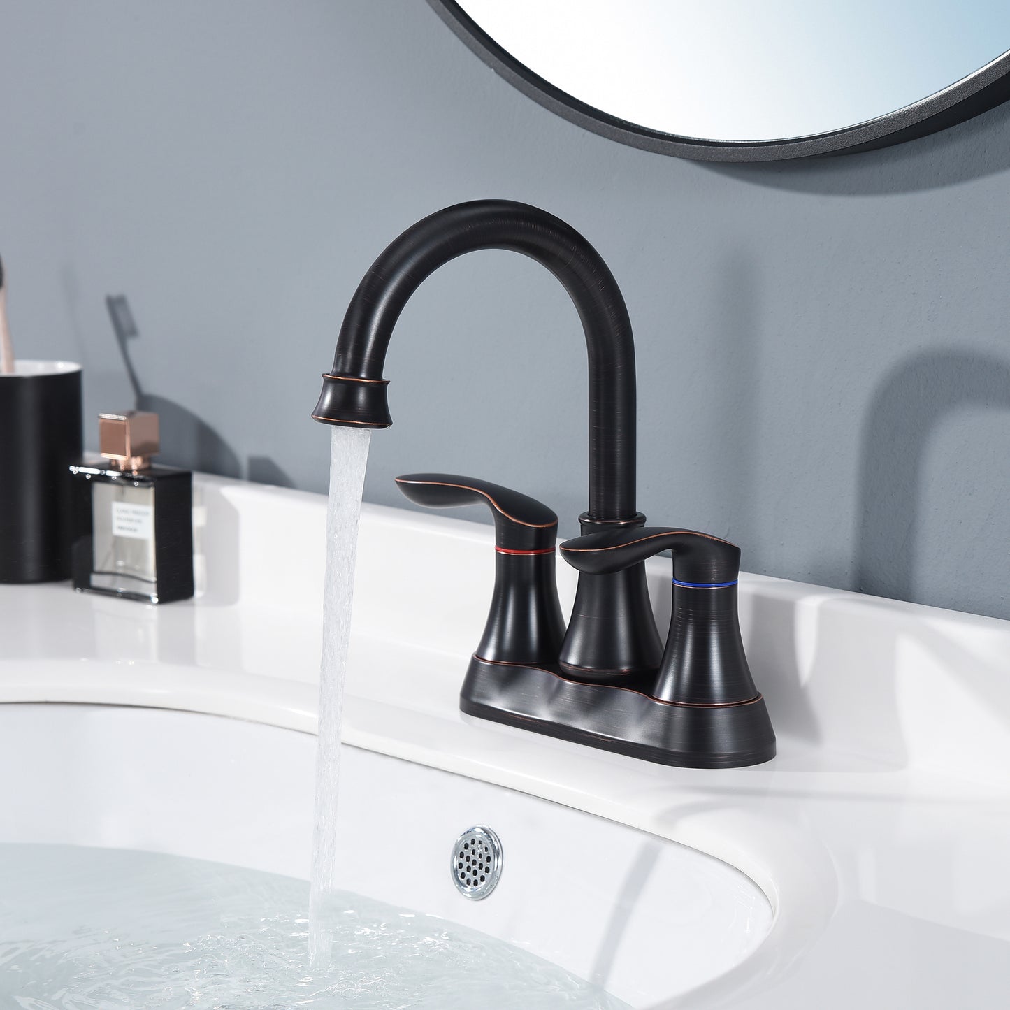 2-Handle 4-Inch Oil Rubbed Bronze Bathroom Faucet, Bathroom Vanity Sink Faucets With Pop-up Drain And Supply Hoses